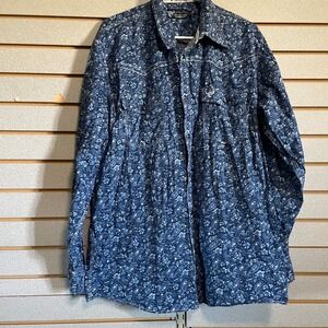 Cowboy Hardware Mens L Blue‎ Paisley Western Long Sleeve Button Down Shirt